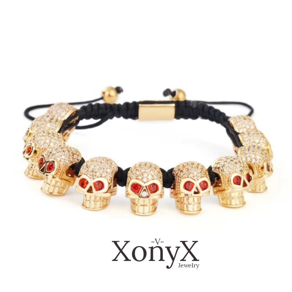 XonyX-V-Jewelry Men Stainless Steel Gold MICRO Embellished Skull Braclet